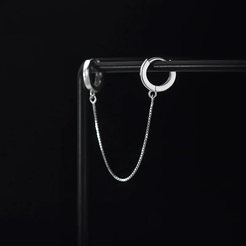 TrustDavis 1Pcs Real 925 Sterling Silver Fashion Box Chain Double Hoop Earrings For Women Wedding Party Fine Jewelry Gift DA2275