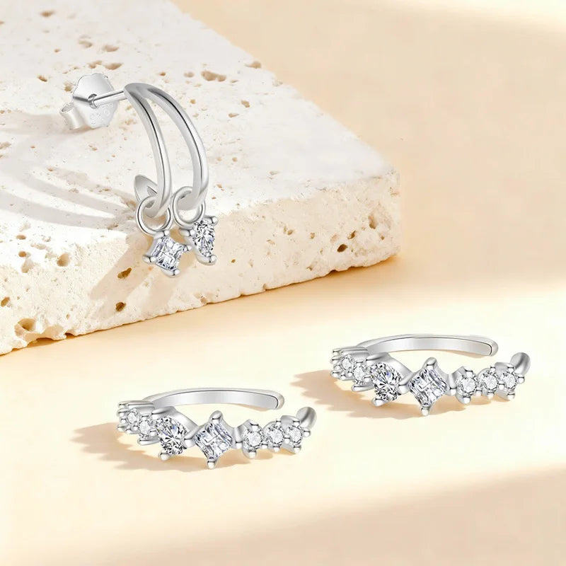 Star Moon Zircon Single Clips Earrings  DS4749