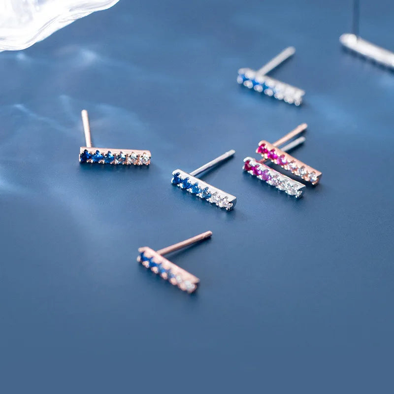 Trusta Genuine Fashion 925 Sterling Silver Sweet Cute Dazzling Pink Blue CZ Stick Stud Earrings For Women Girl Teens Lady DA555