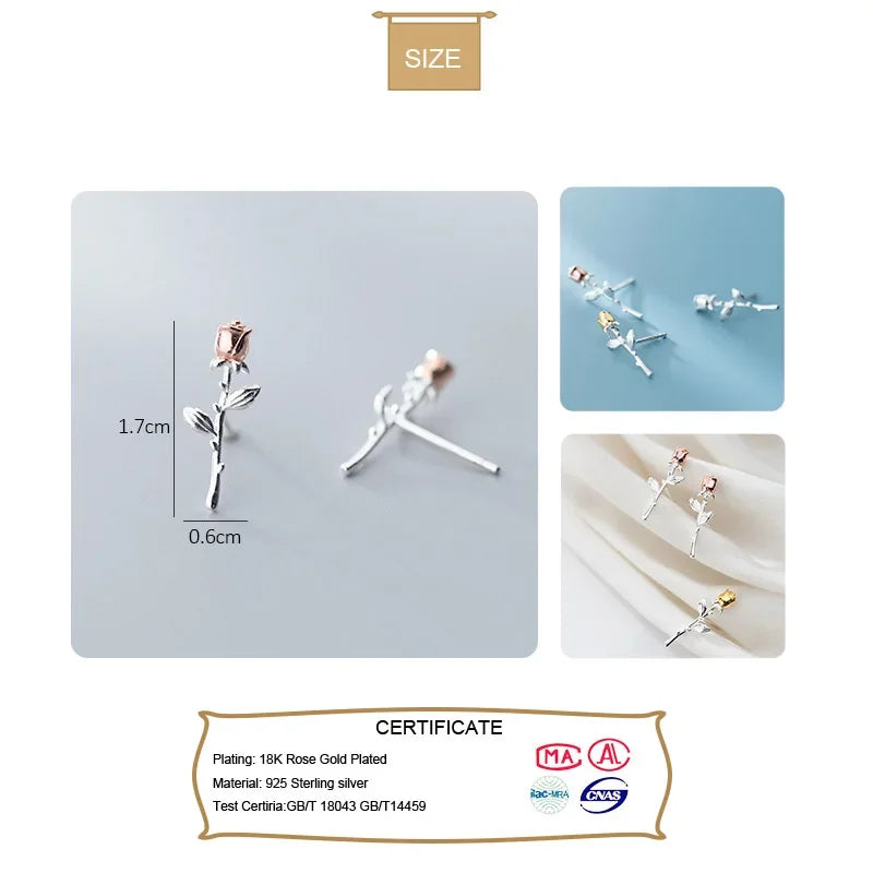 Trusta Genuine 925 Sterling Silver Earrings Valentine's Day Present Roses Flower Stud Earrings Gift For Girls Jewelry DS2330