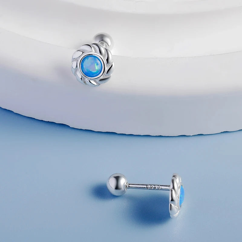 TrustDavis Girls 100% 999 Sterling Silver Trendy Opal Stud Earrings Gift for Women Young Daughter Birthday Party DS4569