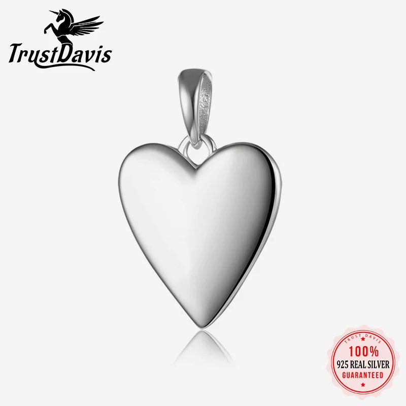 TrustDavis Real 925 Sterling Silver Sweet Romantic Glossy Heart Charm Pendant Handmade DIY Necklace Accessories Jewelry DZ704