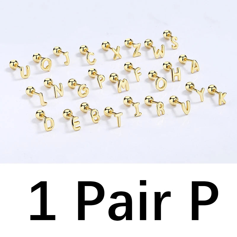 TrustDavis Real 925 Sterling Silver 26 Letter Screw Beads Stud Earring For Women Children Baby Minimalist Fine Jewelry DA2867