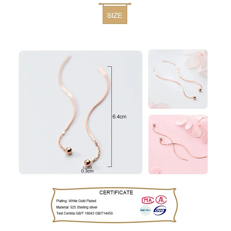 TrustDavis New Fashion 925 Sterling Silver Beads Waves Ear Line Dangle Earrings For Women Wedding Party Jewelry Gift DA940