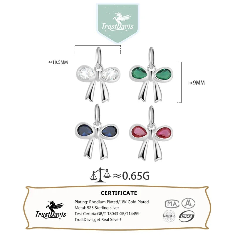 TrustDavis Real 925 Sterling Silver Lovely Colored Butterfly Pendant Handmade Bracelet Necklace Accessories Jewelry Gift DZ1679