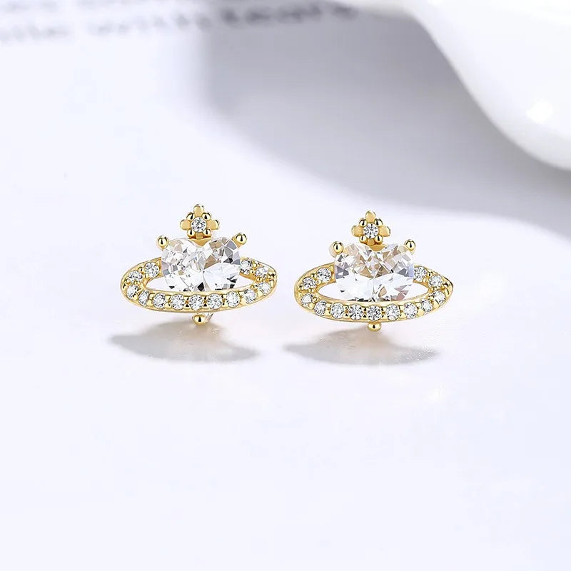 Heart-Shaped Planet Zirconia Stud Earrings DS5009