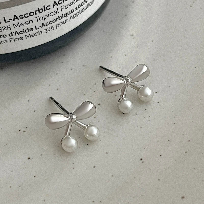 TrustDavis 925 Sterling Silver Women's Pearl Earrings Fashion Sweet Cherry Pearl Earrings for Women Girls Jewelry Gift DS4377