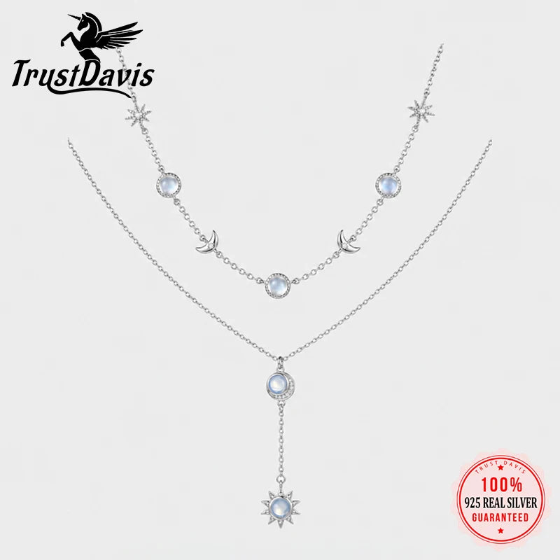 Sun Moon Star Moonstone Necklace DS4919