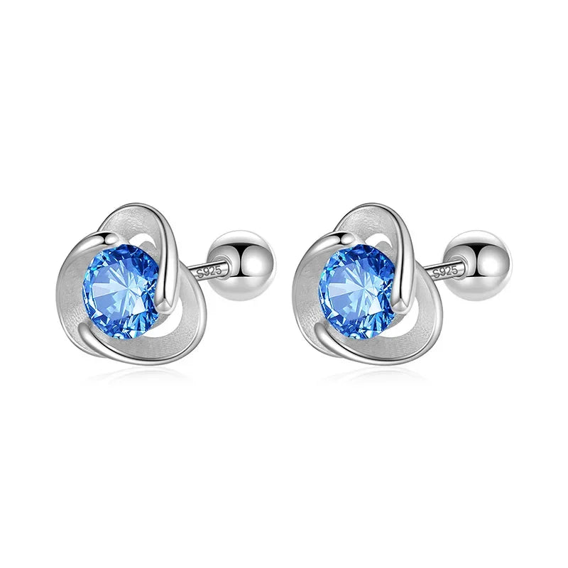 TrustDavis Real 925 Sterling Silver Kids Earrings Triangle Blue CZ Screw Stud Earrings For Daughter Girls Jewelry Gift DF2011