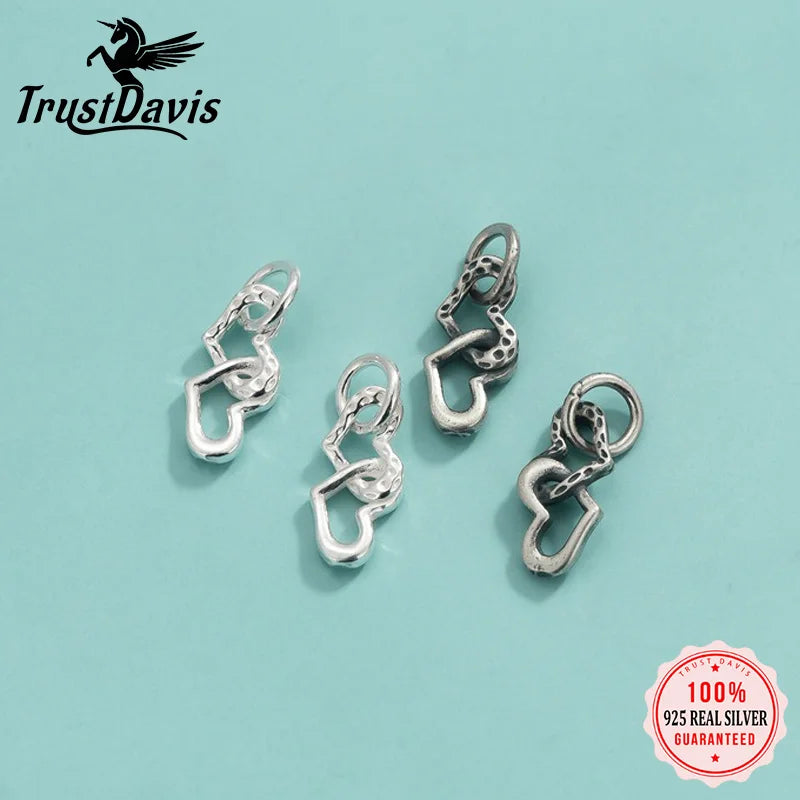 TrustDavis 925 Sterling Silver Fashion Classic Double Heart Charm Pendant DIY Necklace Bracelet Accessories Fine Jewelry DZ1851