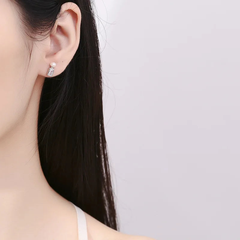 TrustDavis Girls Real 925 Sterling Silver Bright CZ Pearl Screw ball Stud Earring for Women Wedding Party Jewelry DS4509