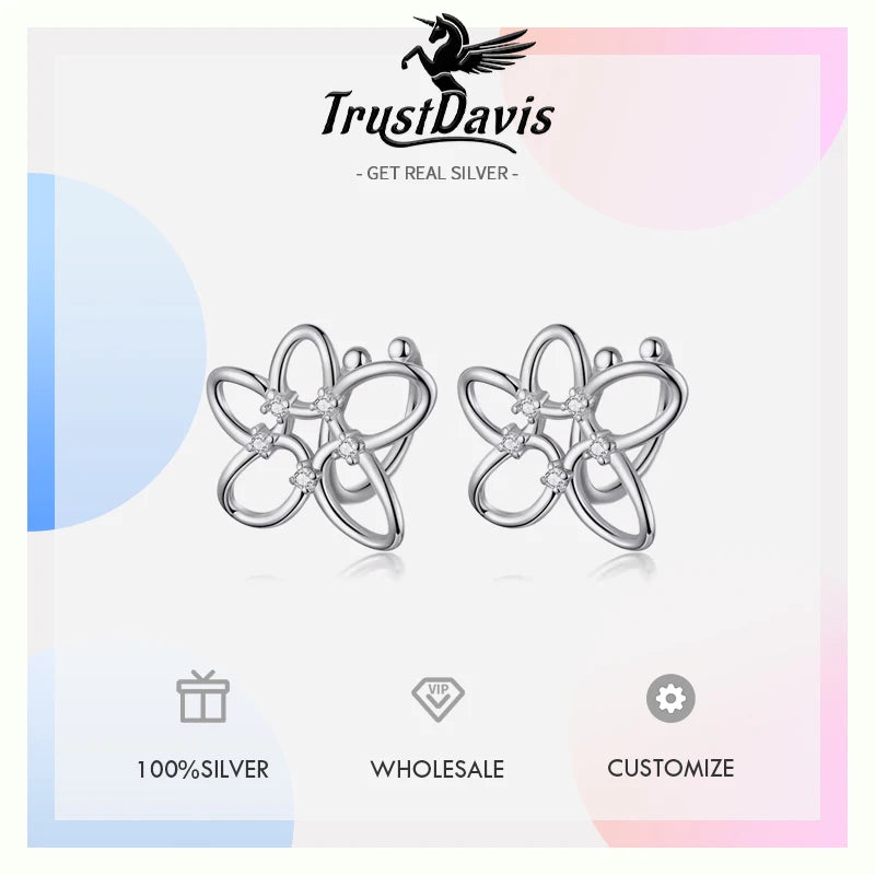 TrustDavis Real 925 Sterling Silver Sweet Flower Ear Cuff Clip On Earrngs for Women Daugther Girl Party Jewelry DS3644