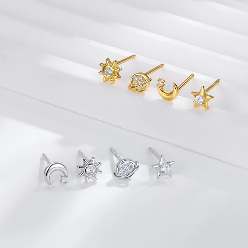 TrustDavis 925 Sterling Silver Women's Fashion Simple Starry Sky Series Stud Earring Set for Women Girls Jewelry Gift DS4273