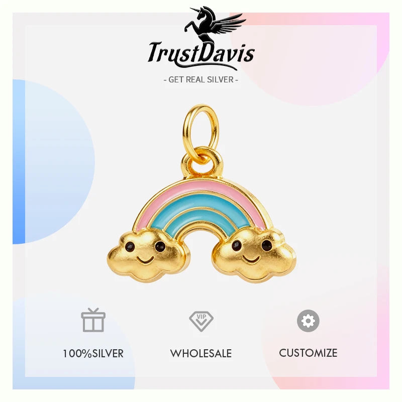 TrustDavis Real 925 Sterling Silver Personality Fashion Sweet Cute Rainbow Charm Pendant Handmade DIY Accessories Jewelry DZ1805