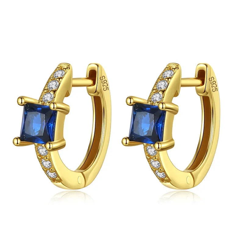 TrustDavis Real 925 Sterling Silver Bohemian Fashion Square Colour CZ Charm Hoop Earring For Women Wedding Fine Jewelry DA2721