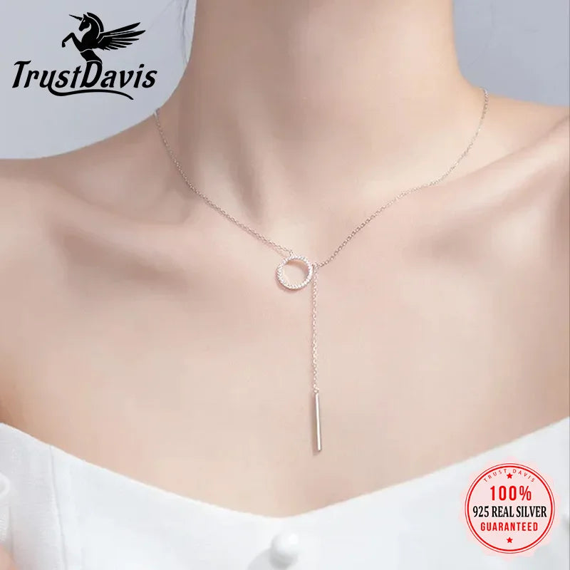 Round Stick Chain Dazzling Pendant Short Clavicle Necklace DA982
