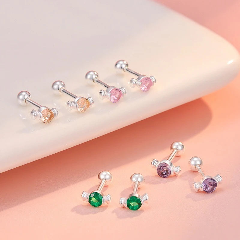 TrustDavis Real 925 Sterling Silver Fashion Sweet Cute Zirconia Candy Screw Earrings for Women Girls Jewelry Gift DS4712