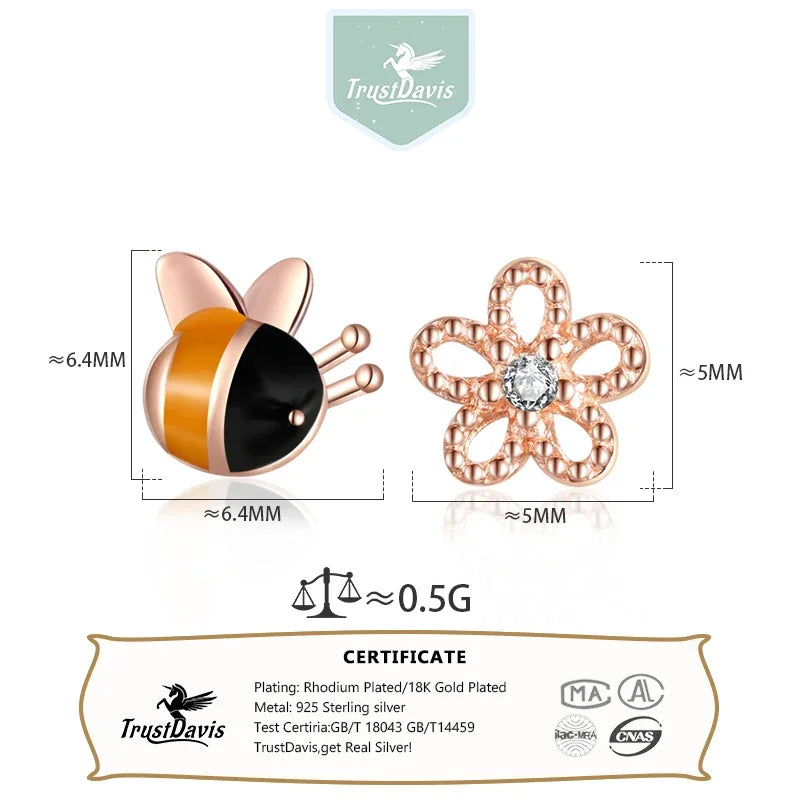 Asymmetrical Bee Flowers Stud Earrings DS734