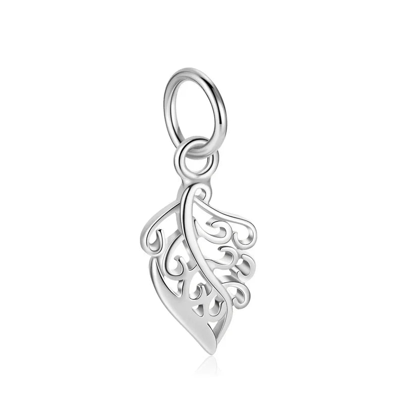 TrustDavis Real 925 Sterling Silver Cute Hollow Leaf Charm Pendant for Women Kids Handmade DIY Accessories Jewelry DH0048