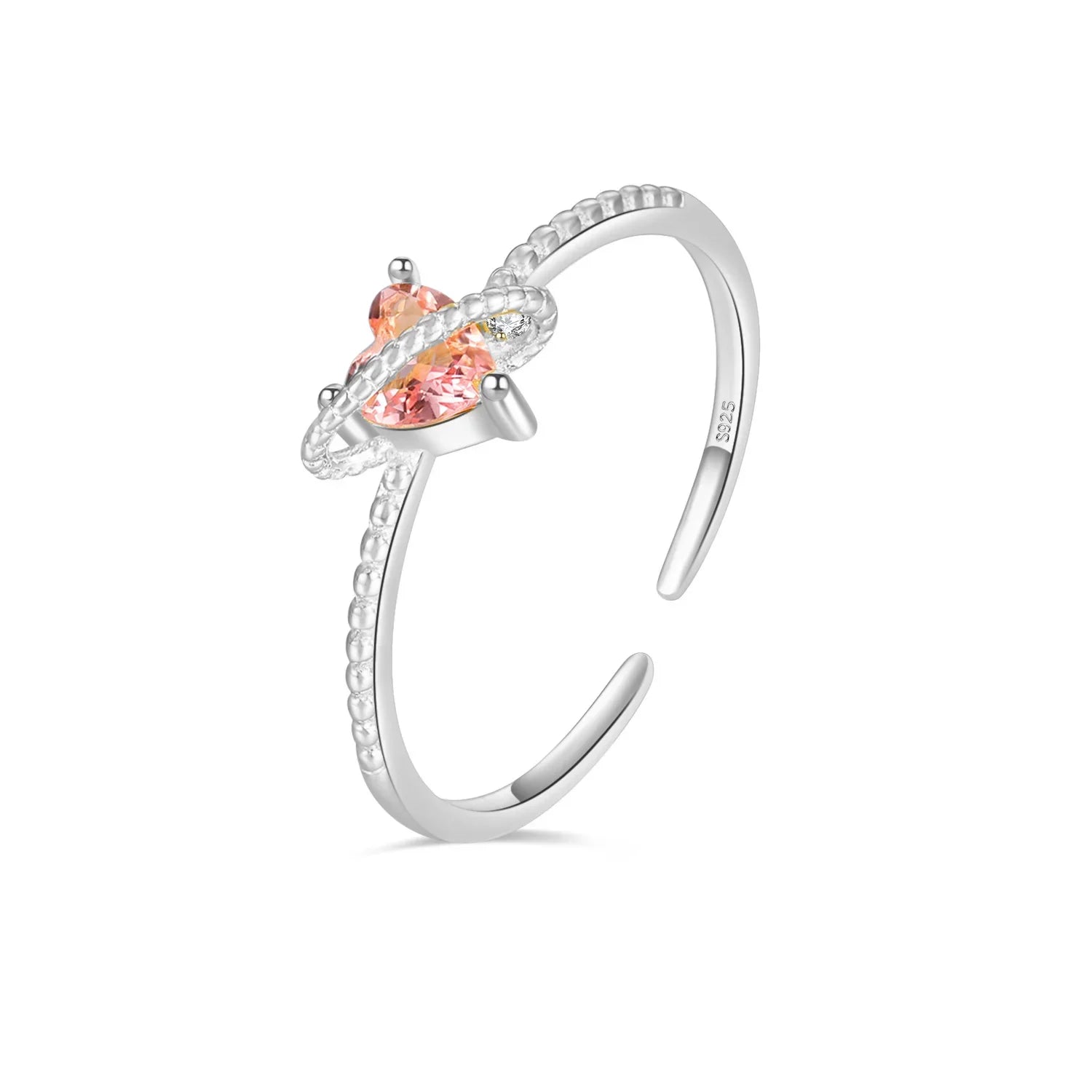 TrustDavis Girls Real 925 Sterling Silver Ring Romantic Heart Zircon Open Size For Women Girls Birthday Jewelry Gift DS4148