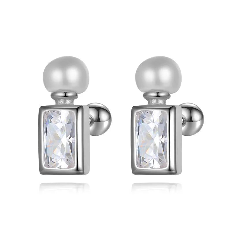 TrustDavis Girls Real 925 Sterling Silver Bright CZ Pearl Screw ball Stud Earring for Women Wedding Party Jewelry DS4509