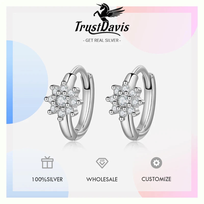 TrustDavis Girls Real 925 Sterling Silver fashion diamond Sparkling Earrings for Women Party Birthday Fine Jewelry DS4011