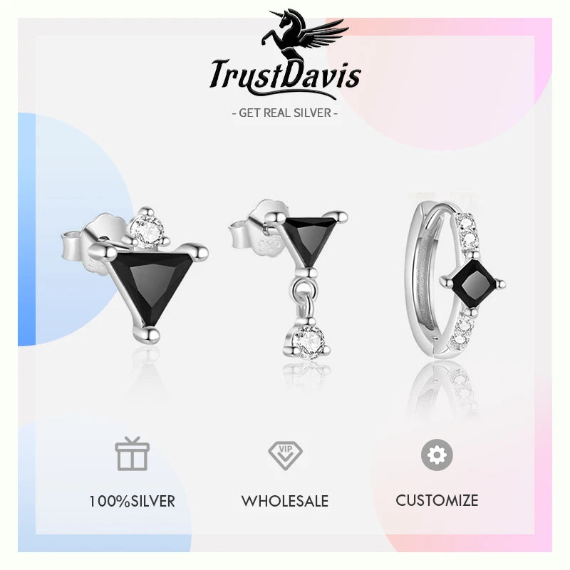 Fashion Black Triangular Single Stacked Earring  DS4743