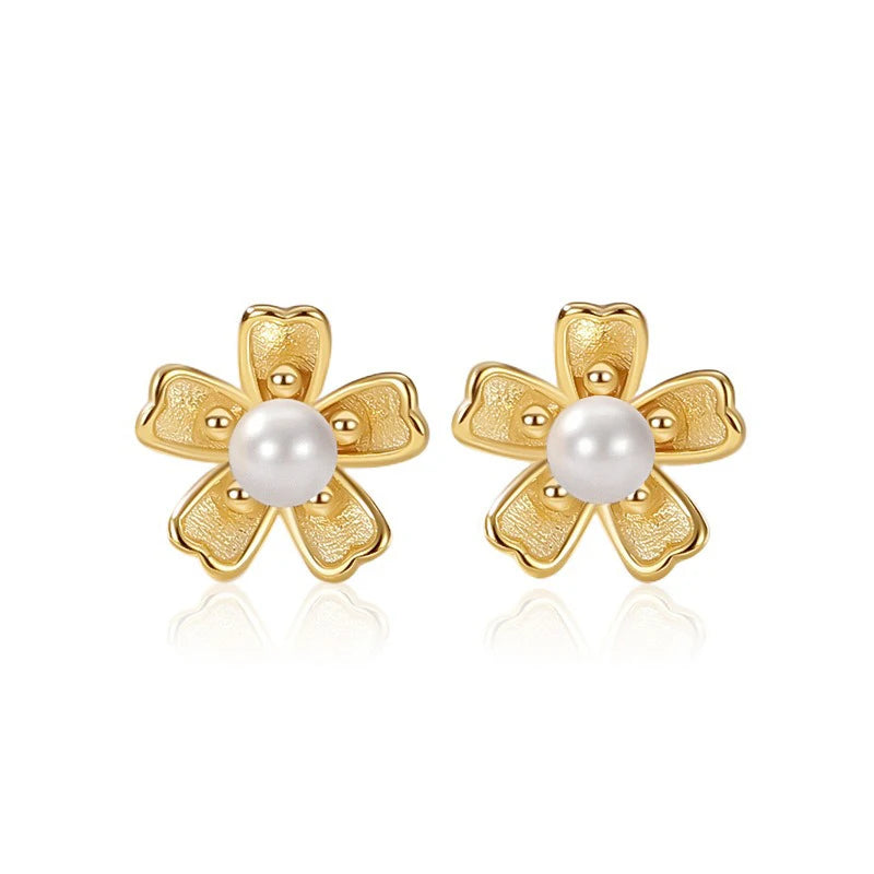 TrustDavis Real 925 Sterling Silver Fashion Simple Sakura Synthetic Pearl Earrings for Women Girls Gift Fine Jewelry DS4679