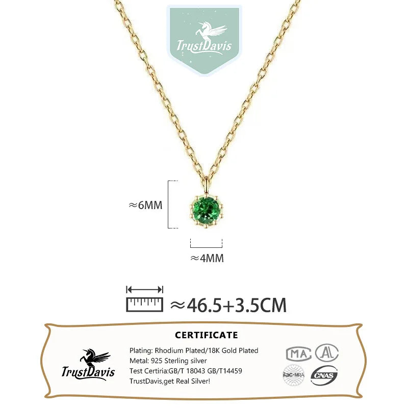 TrustDavis Real 925 Sterling Retro Mini Green Diamond Silver Necklace for Women Wedding Party 925 Necklace Jewelry DA1631