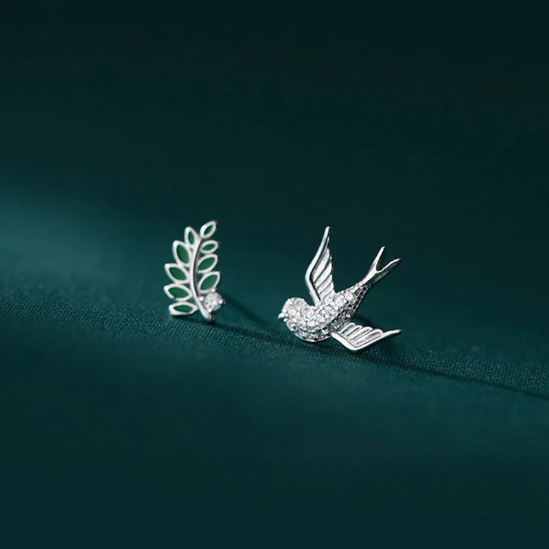 TrustDavis Real 925 Sterling Silver Fashion Green Glaze Leaves Stud Earrings For Women Wedding Birthday Present Jewelry DB340