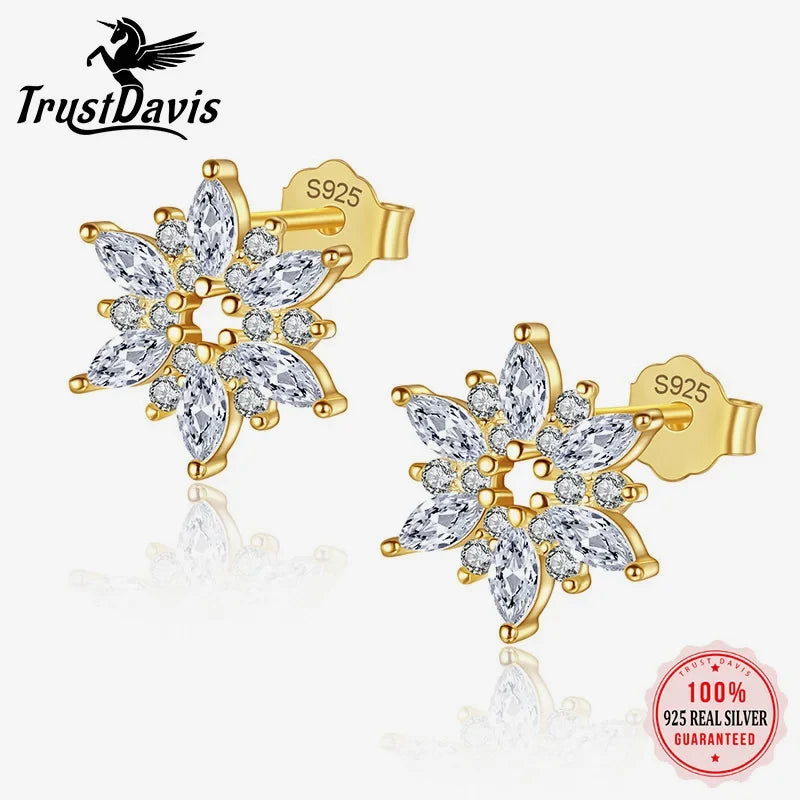 Snow Flower Zircon Shiny Stud Earrings L134