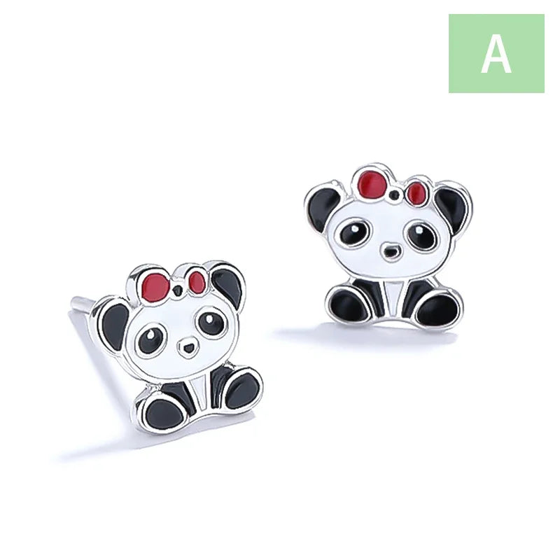 TrustDavis Real 925 Sterling Silver Glaze Cake Panda Dragonfly Stud Earrings For Women Wedding Party Fine Jewelry Gift DS4607