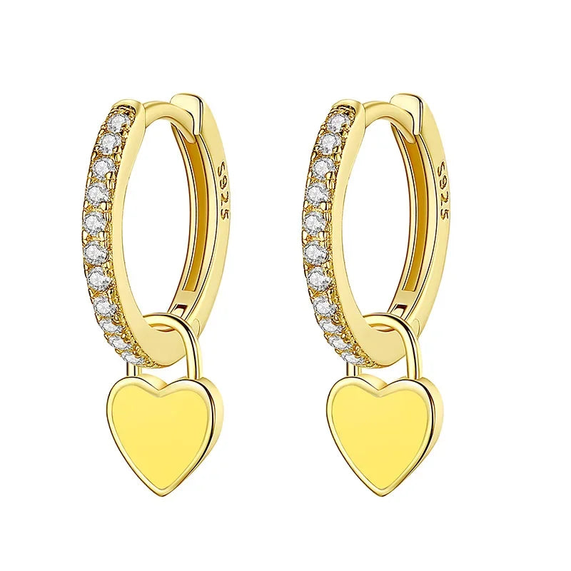 TrustDavis Real 925 Sterling Silver Glaze Heart Dangle Hoop Earrings For Women Wedding Party Fine Dazzling CZ Jewelry DA2745