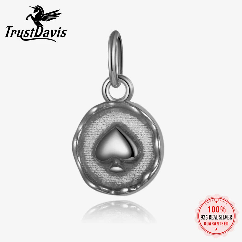 TrustDavis Real 925 Sterling Silver Cute Round Heart Medallion Pendant Handmade DIY Necklace Accessories Fine Jewelry DZ1142