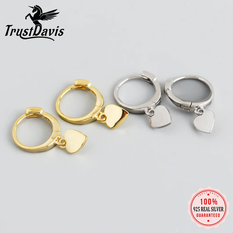 TrustDavis Authentic 925 Sterling Silve Fashion Romantic Heart Charm Hoop Earrings For Women Wedding Party Fine Jewelry DA2114