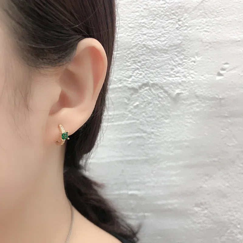 TrustDavis Real 925 Sterling Silver Bohemian Fashion Square Colour CZ Charm Hoop Earring For Women Wedding Fine Jewelry DA2721