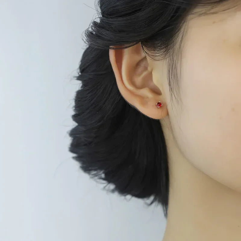 TrustDavis New 925 Sterling Silver Fashion Women's Cute Tiny 3mm 4mm Red Zircon Stud Earrings Gift For Girls Kids Lady DS238