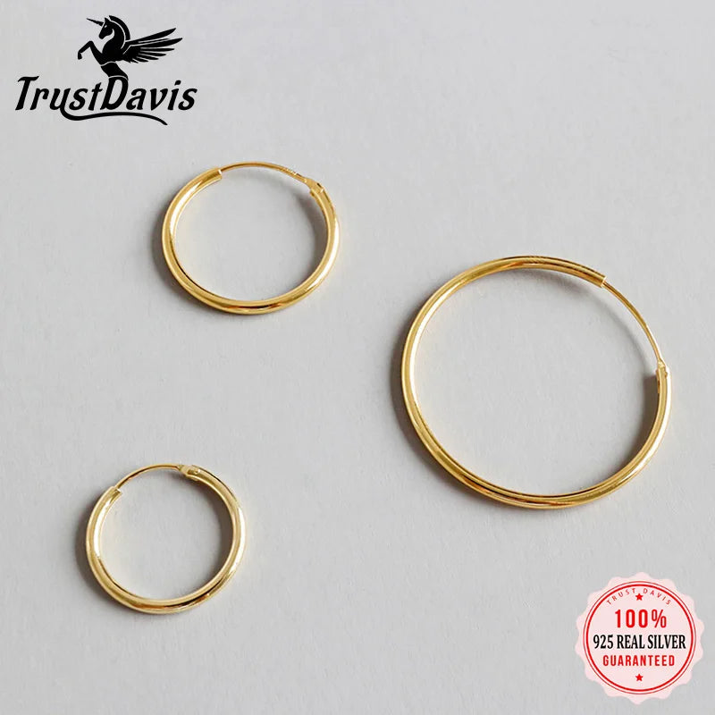 TrustDavis 100% 925 Solid Sterling Silver Gold Unique Shaped Piercing Huggie Hoop Earring For Women Girl Lady Fine Jewelry DA102