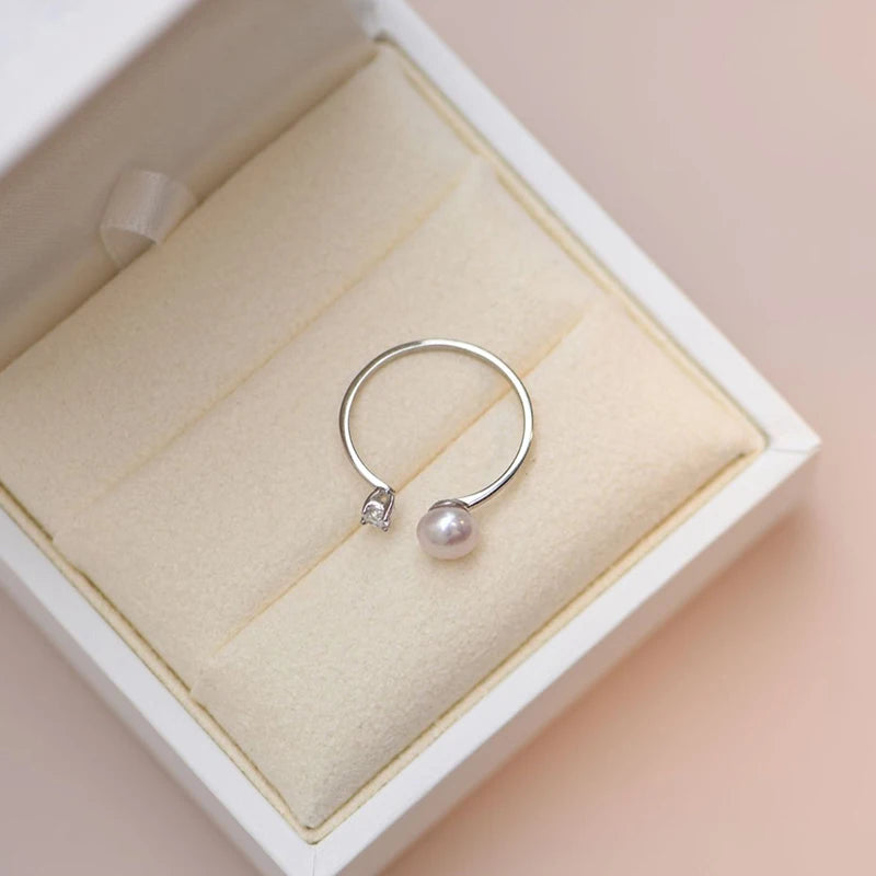 Natural Pearl Open Zircon Ring DS4849