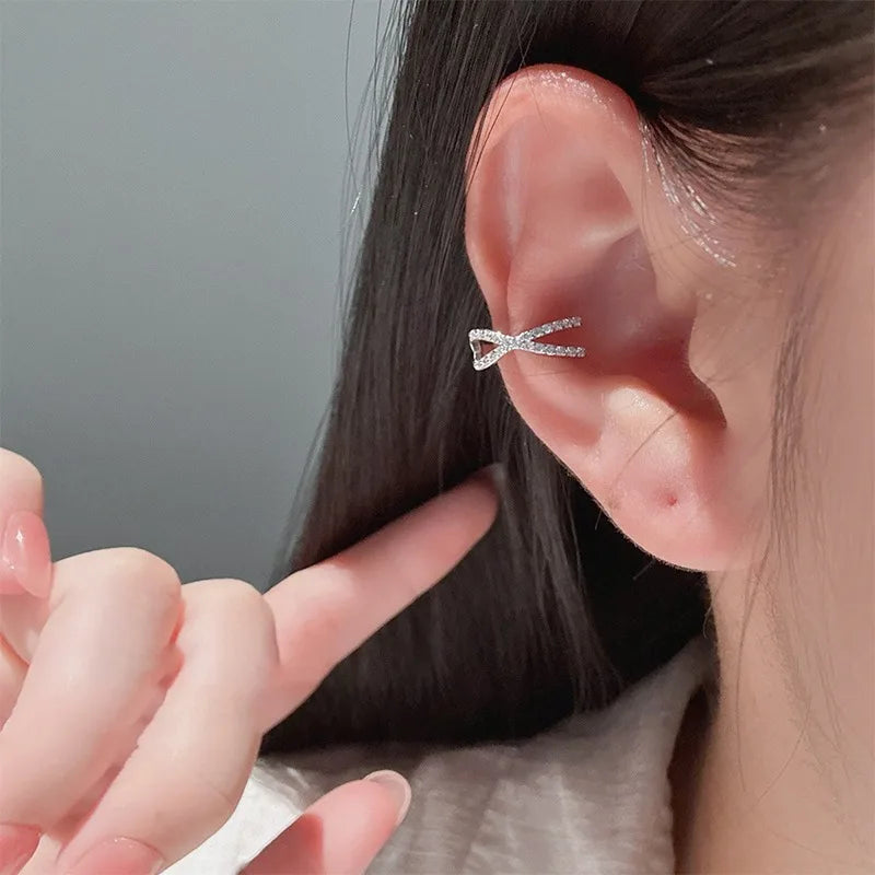 Exquisite and Minimalist Cross Zircon Clip Earrings for Women DS4968