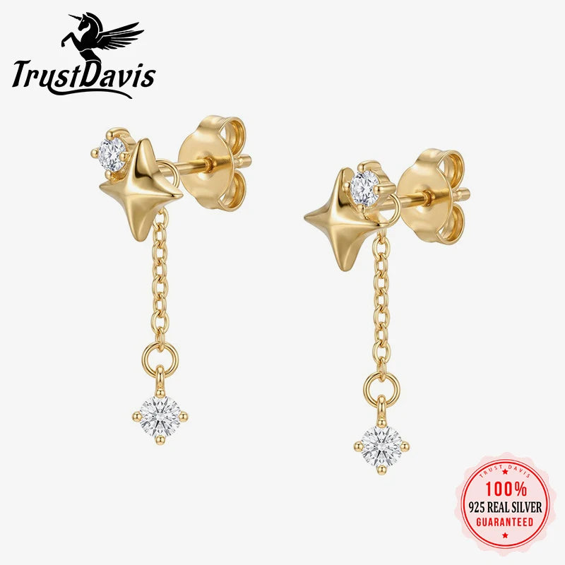 Moon and Star Tassel Zircon Stud Earrings for Women DS4979