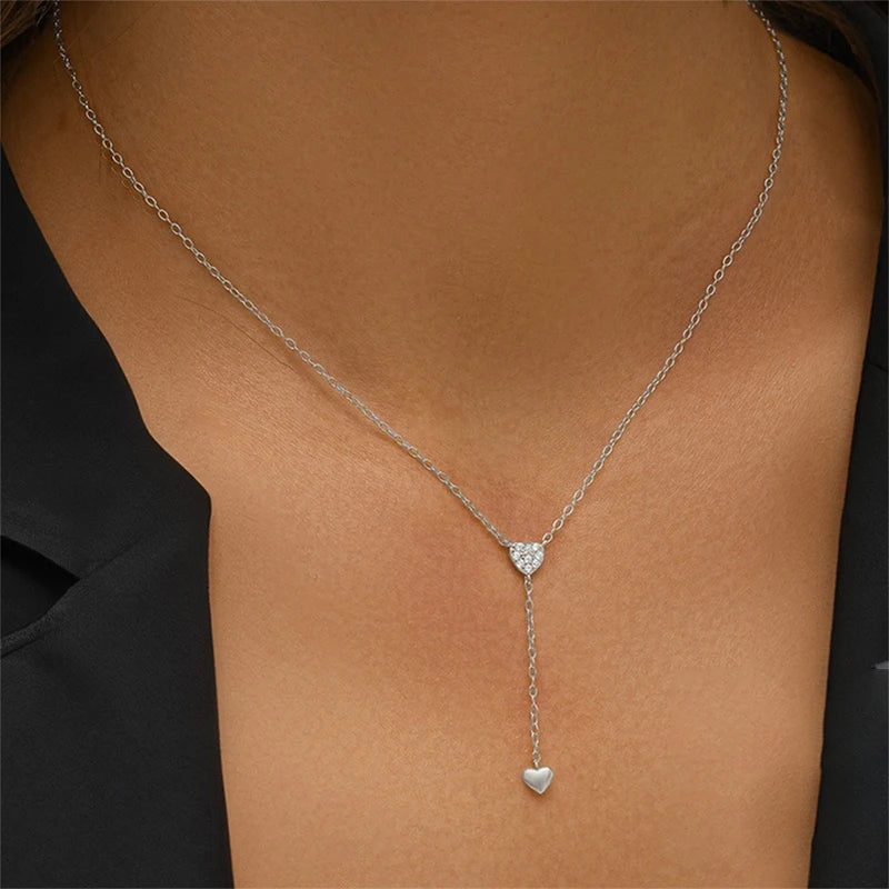 Tassel Y-shaped Heart Zircon Necklace DS4767