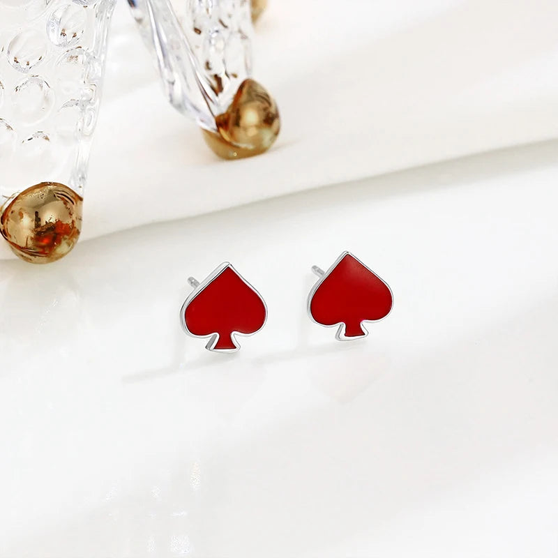 TrustDavis Real 925 Sterling Silver Women's Fashion Simple Black and Red Heart Earrings for Women Girls Jewelry Gifts DS4250