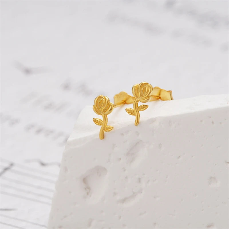 Star Earrings Minimalist Flower Rose Zircon Stud Earrings DS4992