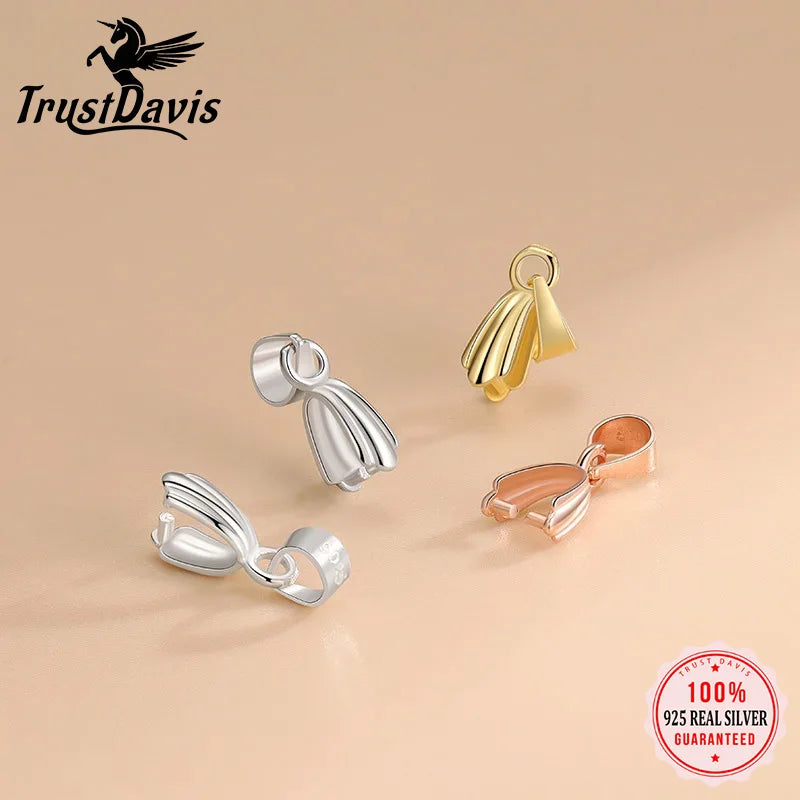 TrustDavis Real 925 Sterling Silver Pattern Edge Jade Clip DIY Jewelry Accessories K-gold Plated Rope Jade Pendant Button DZ753