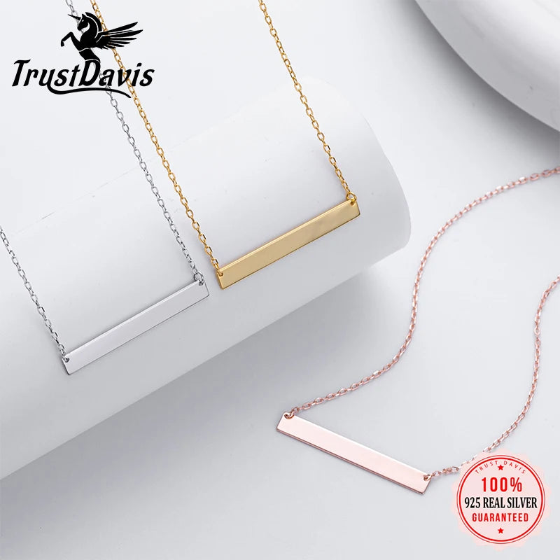 TrustDavis Real 925 Sterling Silver Women's Fashion Simple Long Banner Necklace for Women Girl Birthday Gift Fine Jewelry DS4666