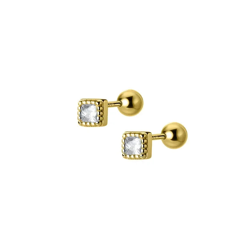 Square Shiny Screw Stud Earrings DB1090