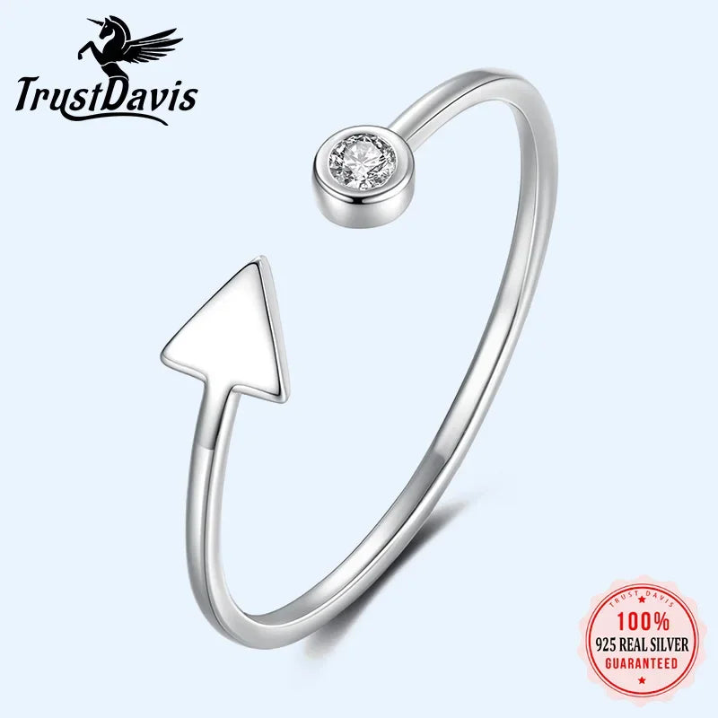 TrustDavis Genuine 925 Sterling Silver Fashion Round Triangle Shiny CZ Opening Ring For Women Wedding Party S925 Jewelry DA1172