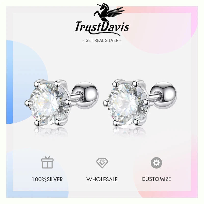 Six Claw 3/4/5/6/8mm CZ Screw Stud Earrings DA2268