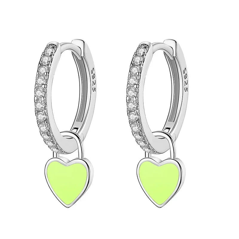 TrustDavis Real 925 Sterling Silver Glaze Heart Dangle Hoop Earrings For Women Wedding Party Fine Dazzling CZ Jewelry DA2745